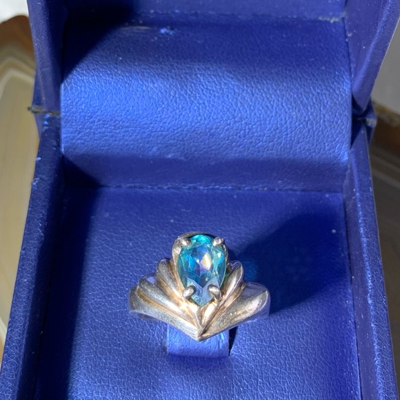 STERLING SILVER AQUAMARINE VINTAGE RING SIZE 5.25 - Picture 2 of 5